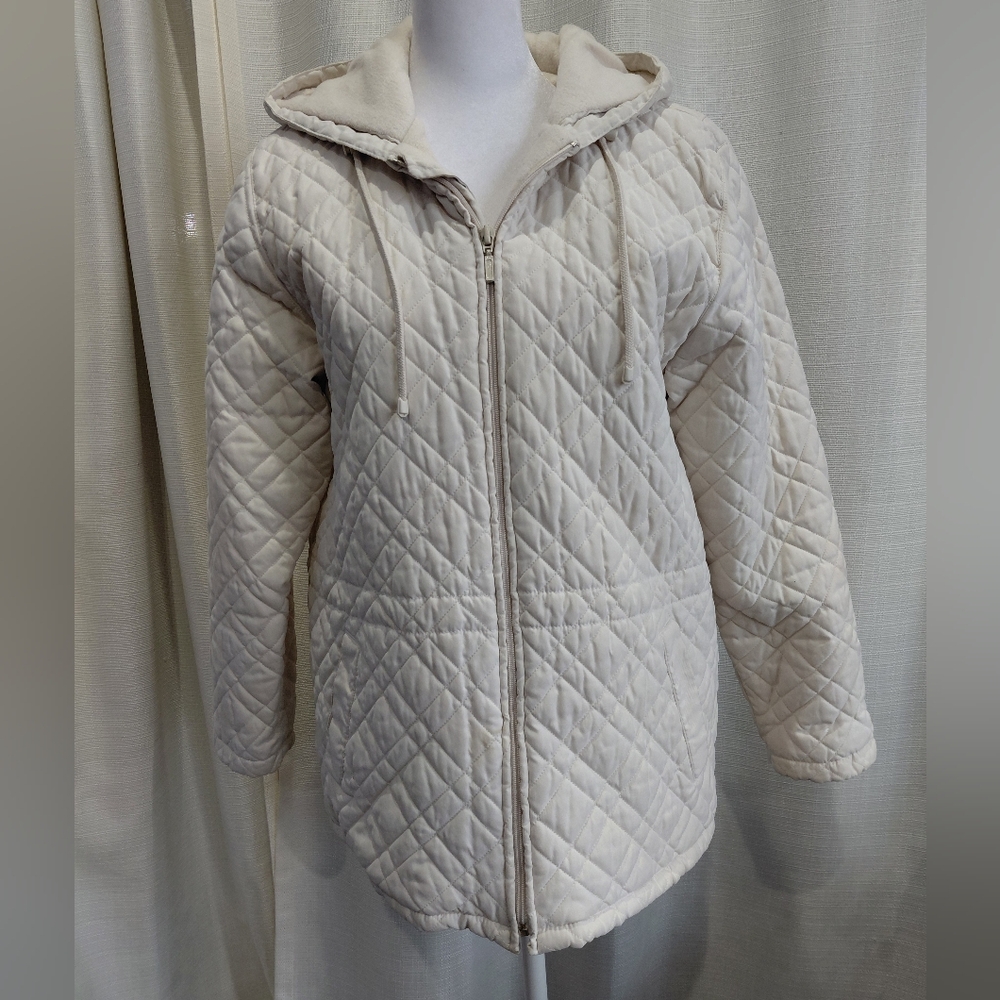 Casual Corner Cream Women’s Quilted Hooded Coat